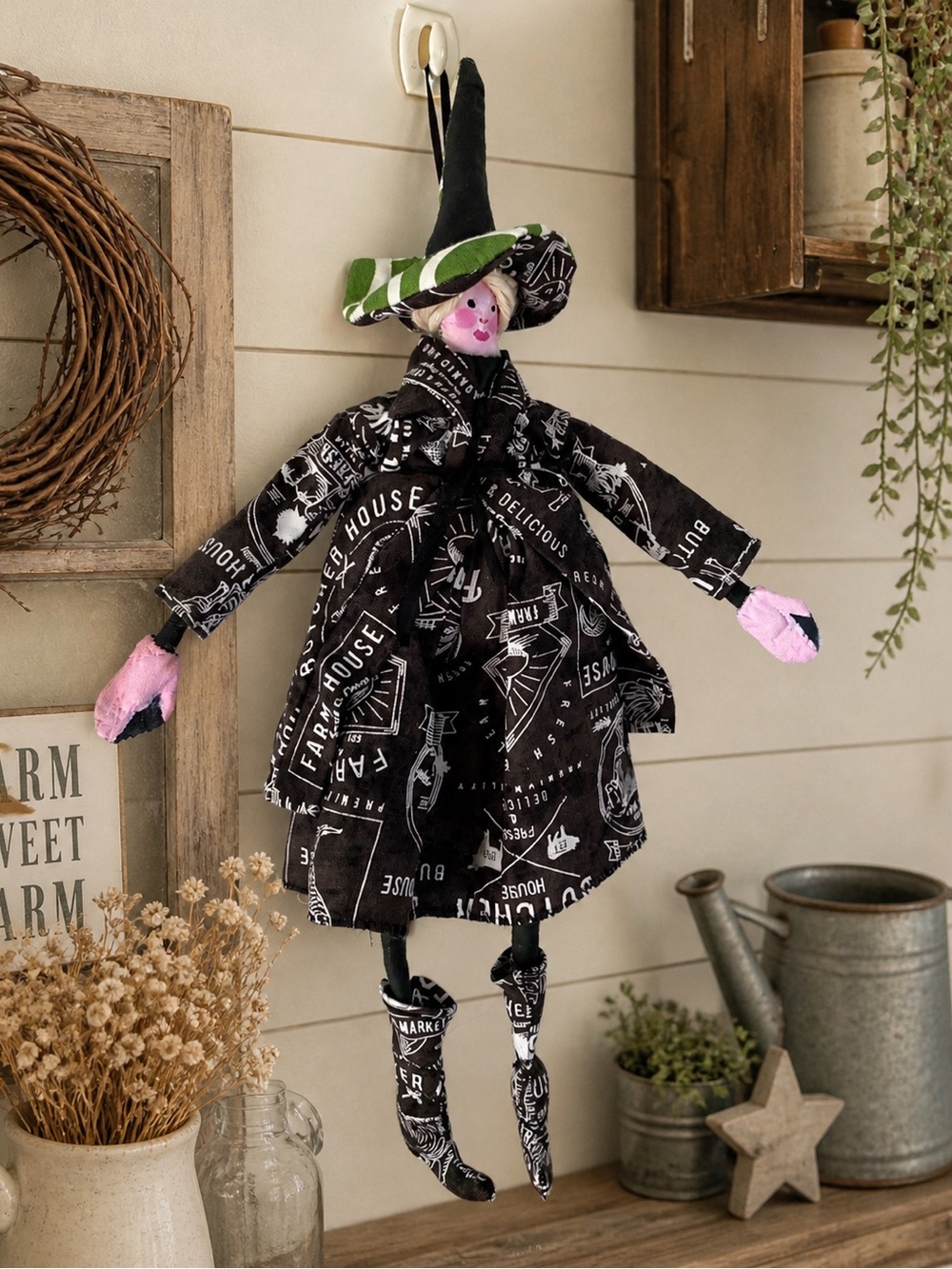 Handmade Witch Doll – One of a Kind – 16” Folk Art Decor